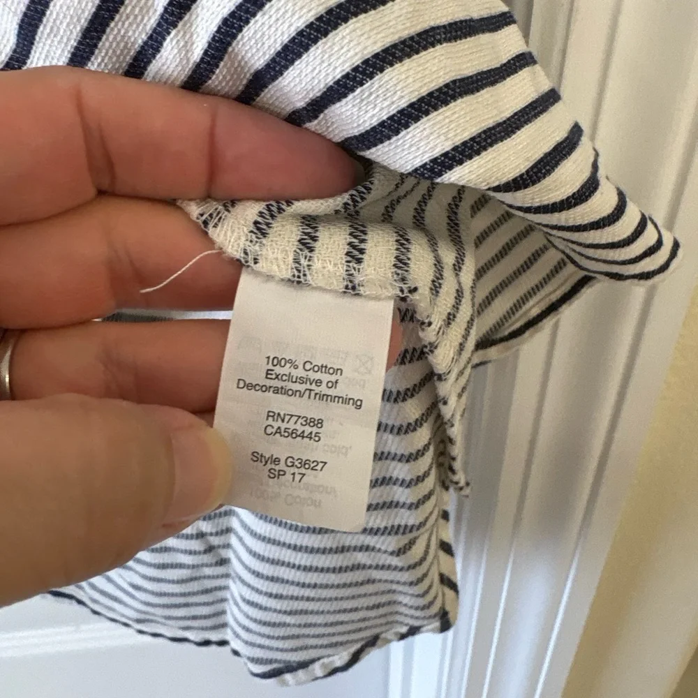J.Crew Size 2 Navy White Stripe Sleeveless Top 100% Cotton Ric Rac Trim